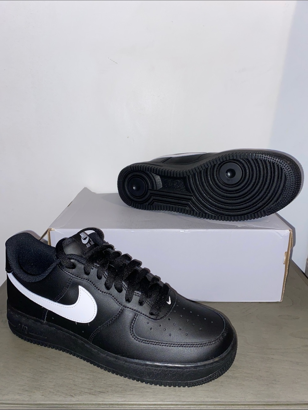 Brand new- never worn, Air Force 1 Nike Men’s Sneakers — Black with White Swoosh